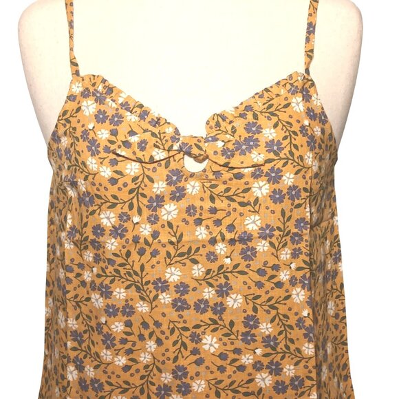 NEW ModCloth Spruced Up Summer Sleeveless Top Yellow Floral Linen Women's Size M - Picture 3 of 14